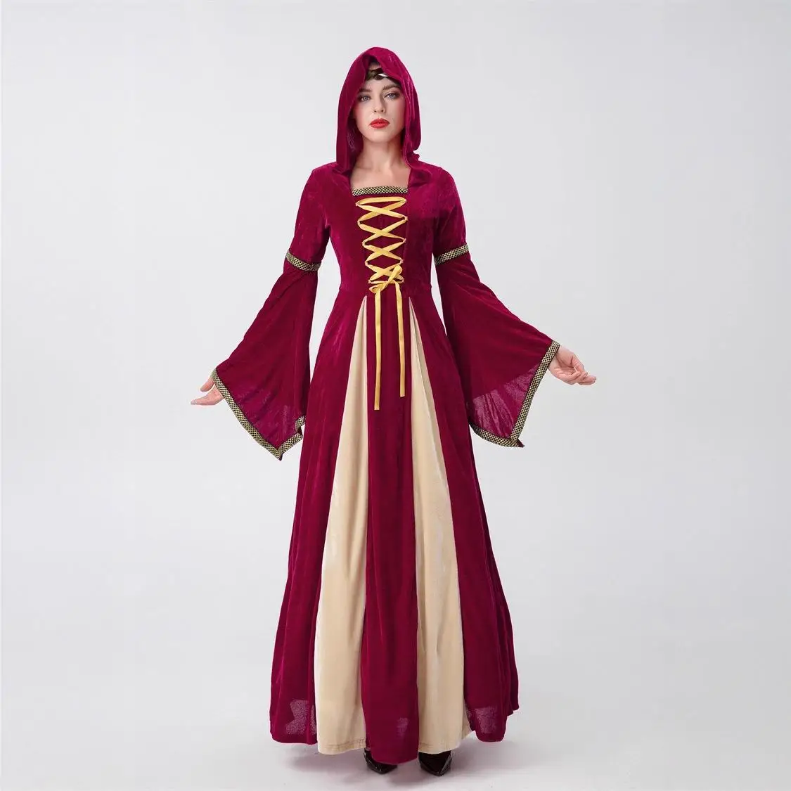 

Винтажный длинный докторский костюм с капюшоном на Хэллоуин для взрослых, средневековое платье королевы, этническая одежда, сценический наряд