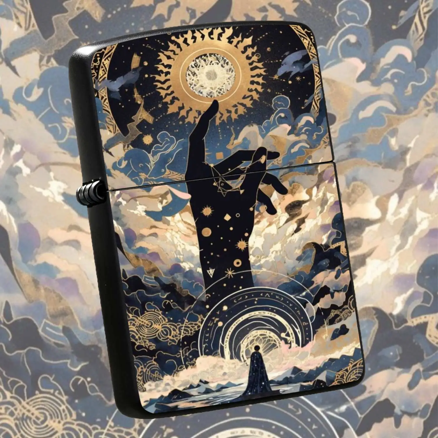 Reusable Flip-Top Pocket Metal Windproof Lighter, Mysterious Cosmic Palm Art Pattern, Retro Textured Body, Portable and Durable for Daily Carry and Outdoor Use, a Personalized Portable Ignition Tool with Both Value and Practical Performance