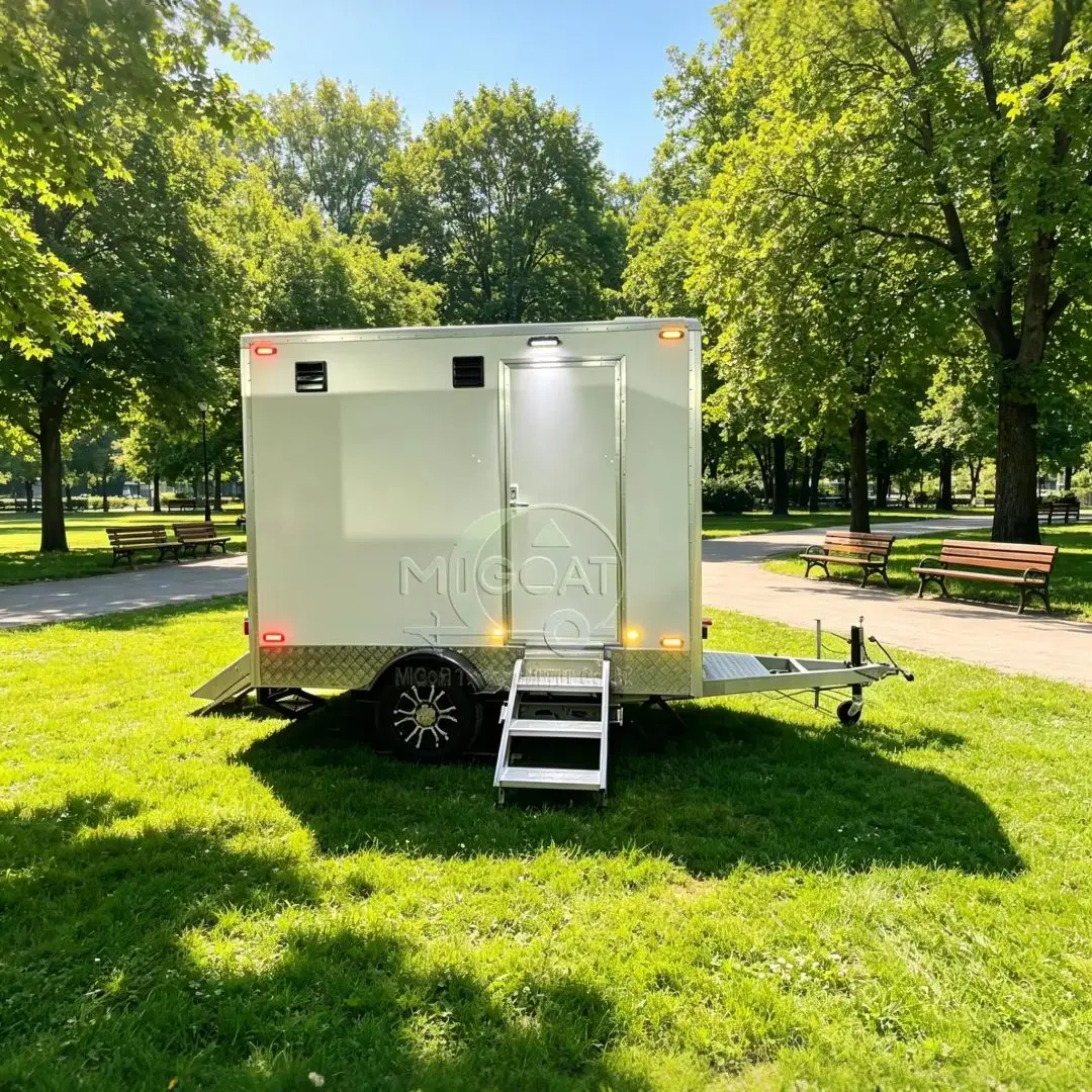 White Portable Restroom Trailer with Steps VIP Mobile Toilet for Events & Weddings