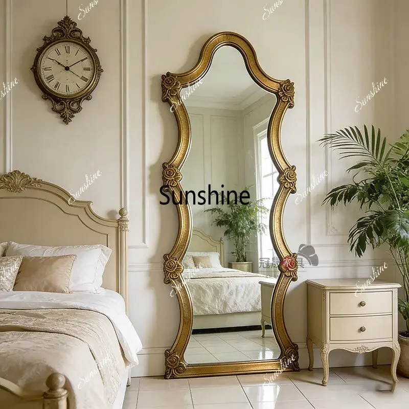 European antique floor-to-ceiling mirror villa luxury carved full-length mirror