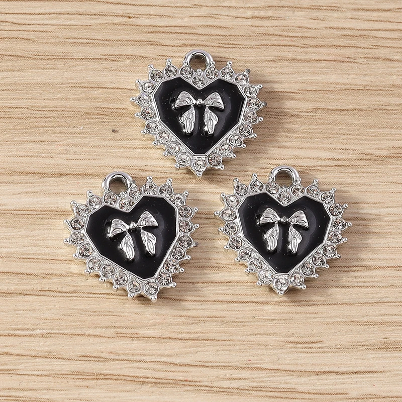 10 Stück 17x18mm Niedliche Kristall-Schleifen-Herzanhänger für die Herstellung von Ohrhängern, Halsketten, DIY-Handarbeiten und Schmuckzubehör – Detail 8