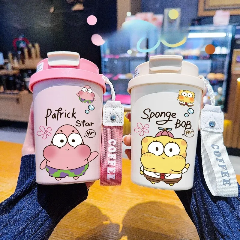 

SpongeBo Patrick Star Stainless Steel Thermos Cup Double Drink Straw Cup Portable Insulated Water Bottle for Office Men Women