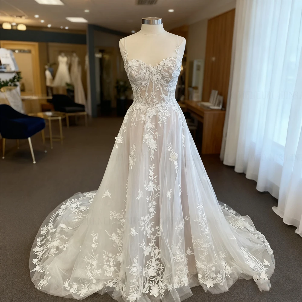 

Bohemia Sweetheart Wedding Dress Spaghetti Strap A-line Long Bride Dress Applique Tulle Sexy Dress For Women 2025 Robe De Mariée