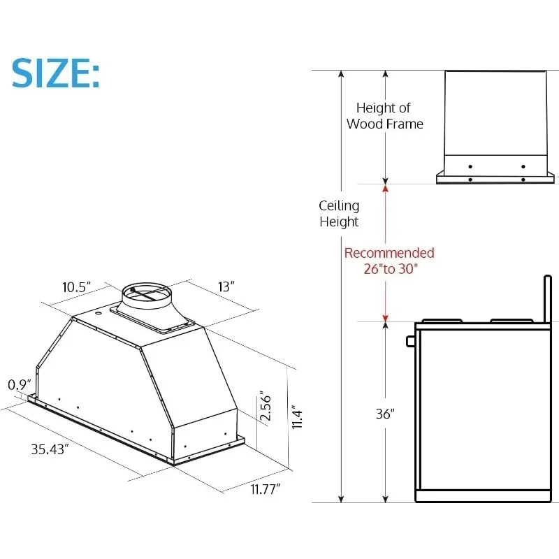 Built-in/plug-in Range Hood, Ducted/ductless Convertible Ducted, Stainless Steel Kitchen Vent Hood