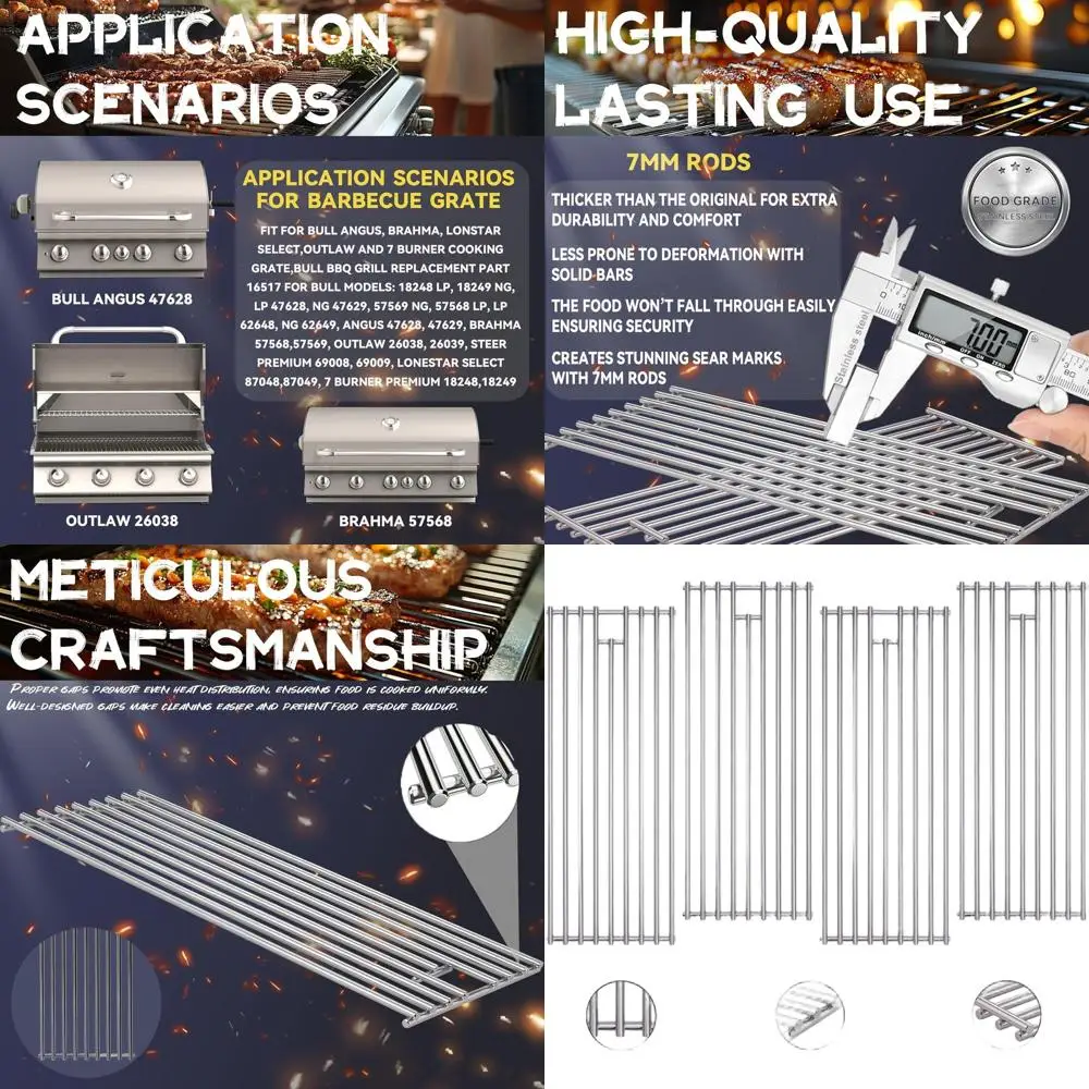 

7mm Stainless Steel BBQ Grill Grates - Replacement Parts for 7 Burner Premium Grills