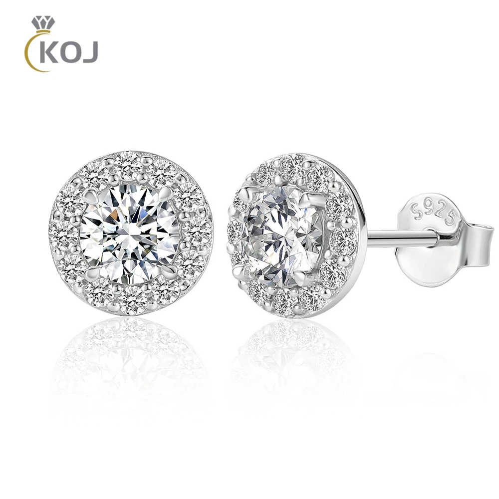 

KOJ 0.5CT Round Diamond Test Passed Moissanite Earrings 925 Sterling Silver Shining Diamond Earrings Lady Gift