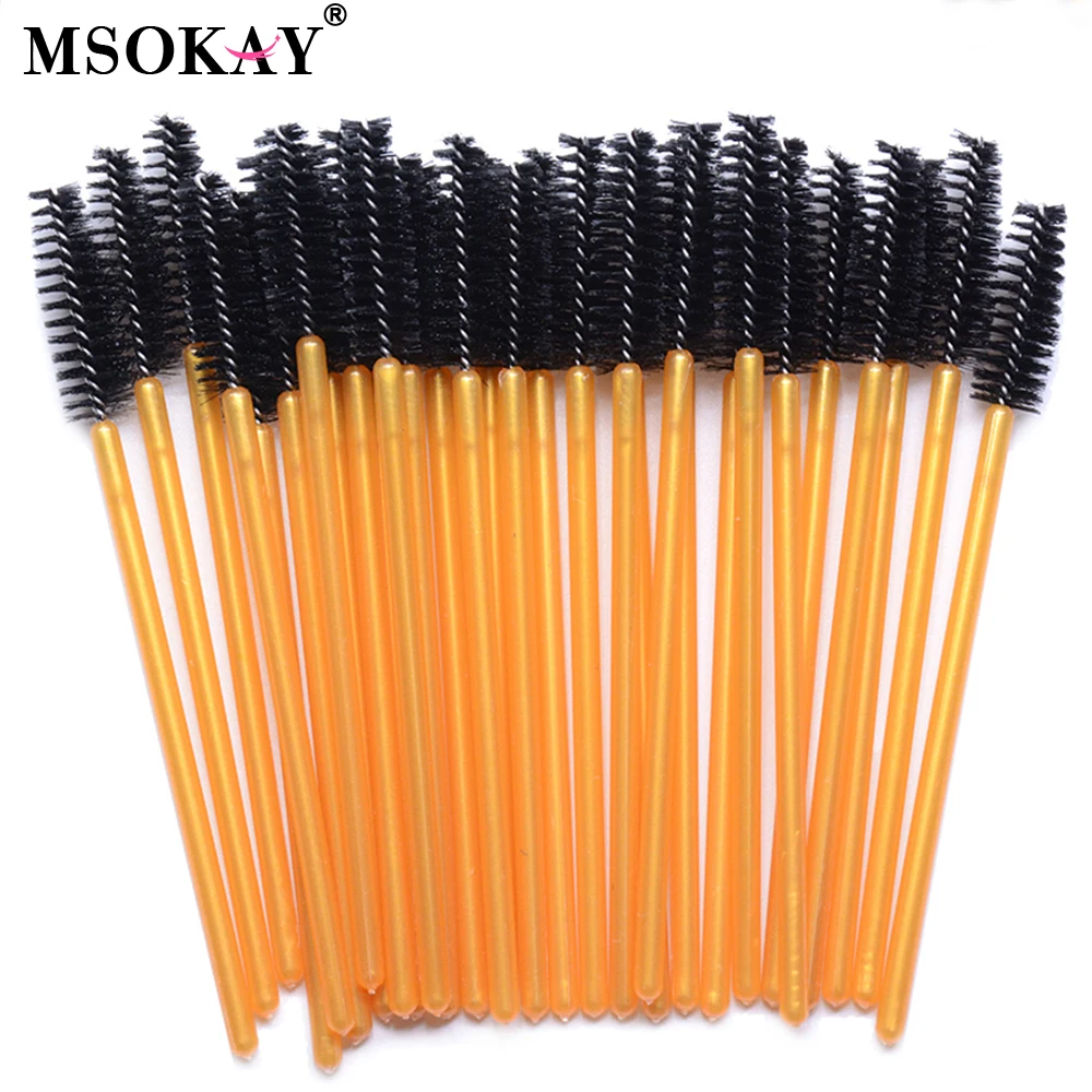 MSOKAY Diposable Mascara Wands Pink Purple Gold White Eyelash Applicator Brush Reusable Lash Extension Comb Wholesale Supplier