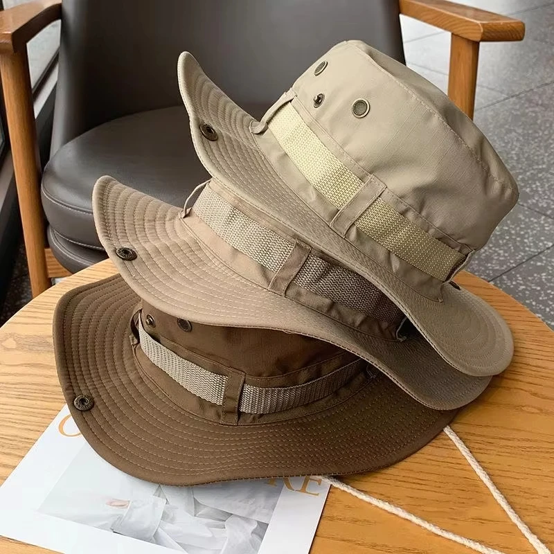 Unisex-Sonnenhut für Outdoor-Angeln, Wandern, Jagd, UV-Schutz, atmungsaktiv, faltbar, verstellbarer Kinnriemen, breite Krempe, Boonie-Hut – Detail 6