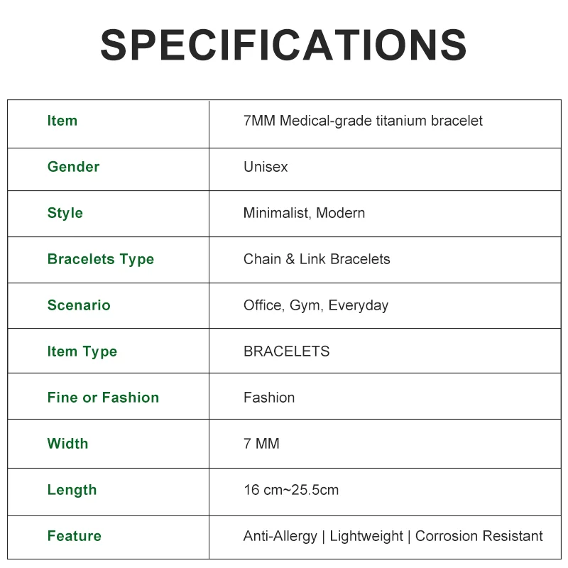 Hypoallergenic 7MM Titanium Bracelet Medical-Grade Skin-Safe Durable Lightweight Daily Wear