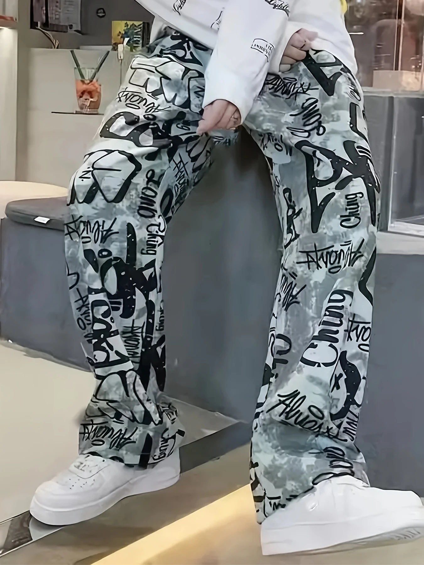 

Mens Y2K Streetwear USA Style Graffiti Cargo Pants Letter Print Casual Trousers Vintage Straight Long Pants Pantalon Hombre Kids