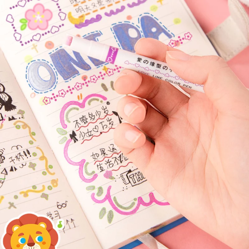 6 ピース/セットかわいい花ライン形蛍光ペンローラーチップカーブライナーマーカー書き込みジャーナリング描画文具