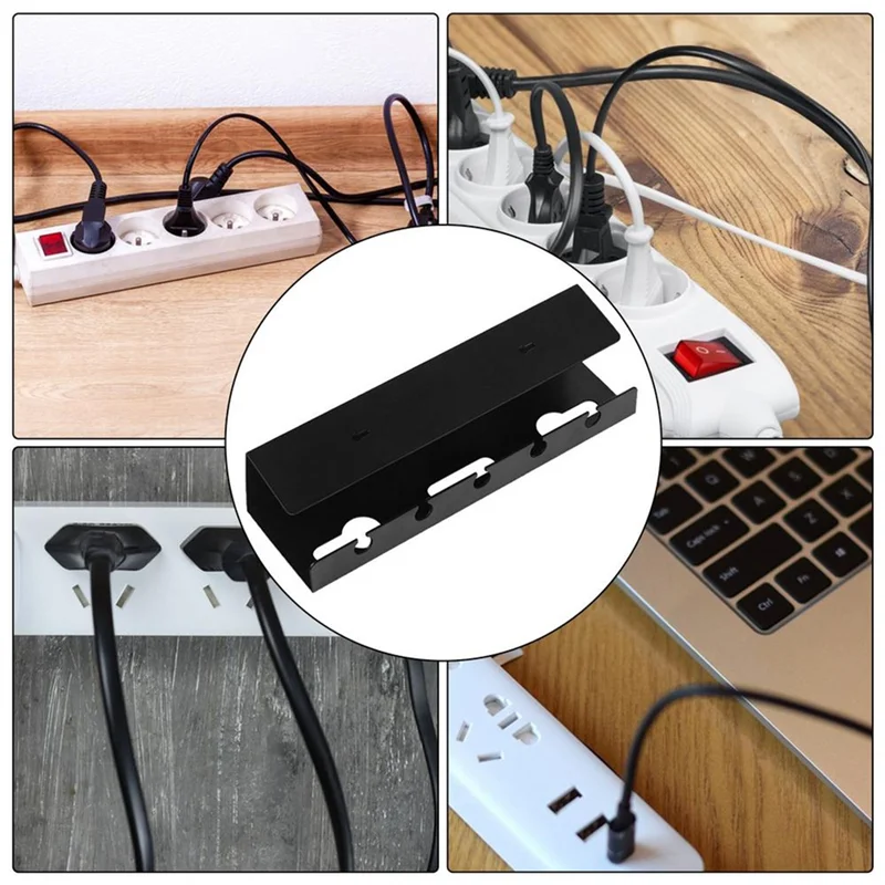 

QWE-Under Desk Cable Management Tray Self-Adhesive Desk Cable Organizers Perforated Design Cable Hider Strip Holder