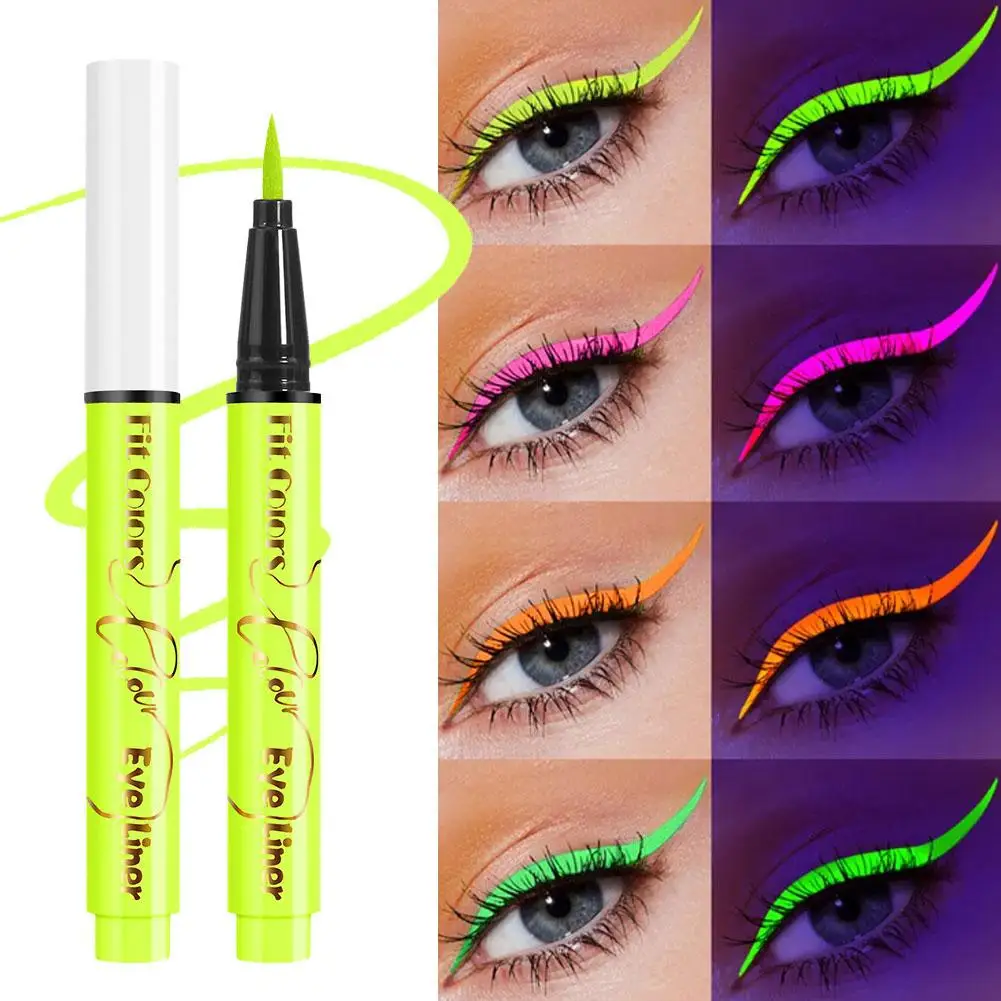 12 Colors Liquid Eyeliner Neon Colored Halloween Liner Waterproof Uv Fluorescent Body Paint Face Makeup Eyeliner Pen Blackl M7w1