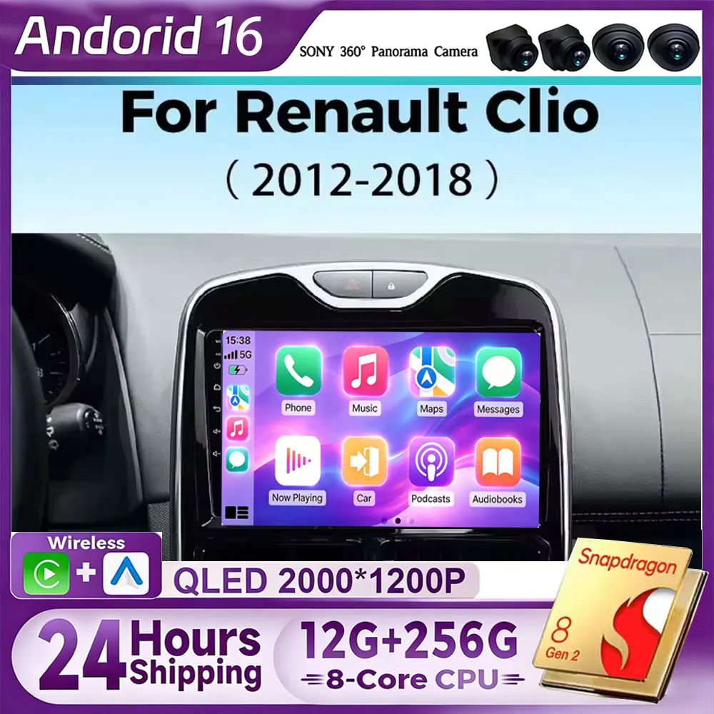 Android 16 für Renault Clio 4 BH98 KH98 2012-2016 2K QLED Android Autoradio Multimedia-Videoplayer GPS KI-Sprachsteuerung CarPlay Stereo