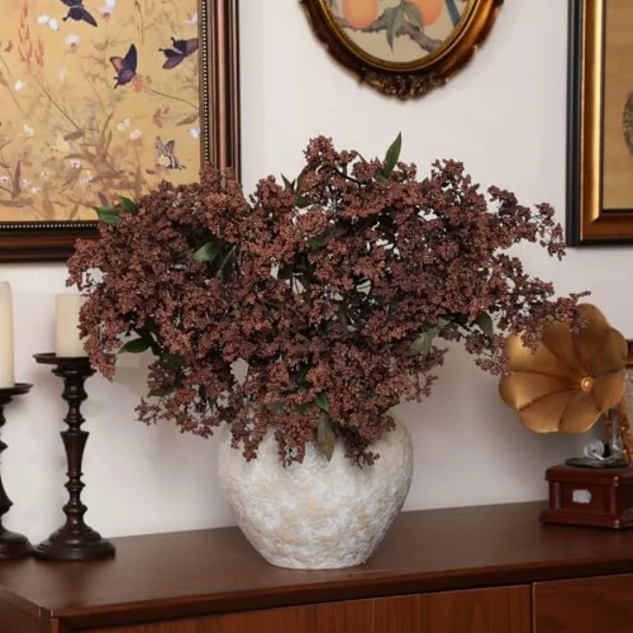Summer home decor: 3 pcs brown faux berry stem 42-inch realistic sedum spray artificial flowers for wedding holiday farmhouse m