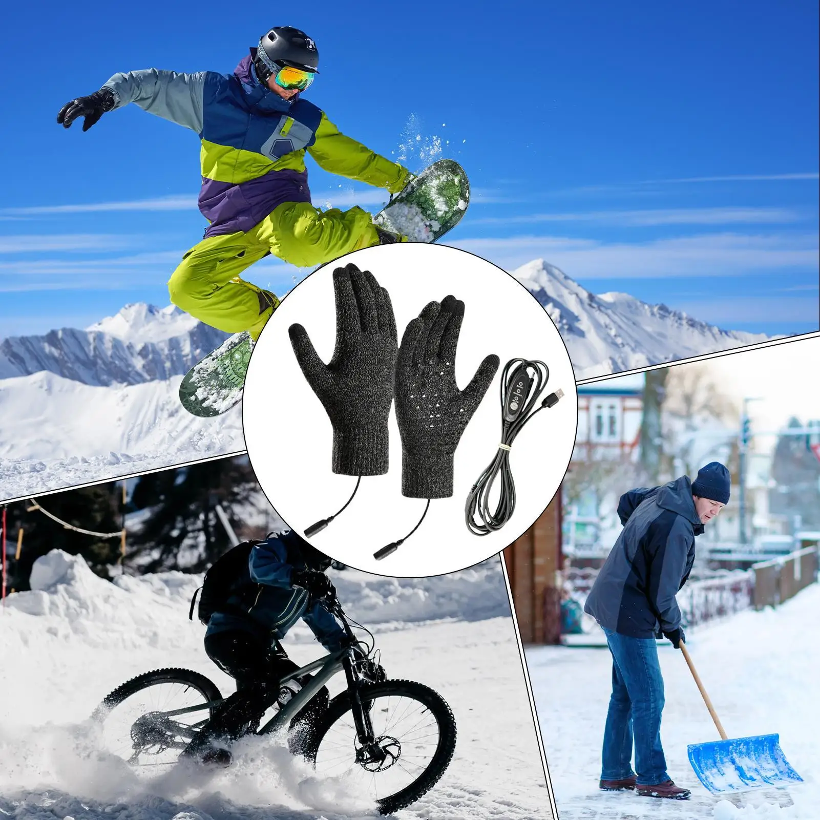 電熱手袋スキー雪手袋タッチスクリーンハンドウォーマーミトンキャンプスノーボードオートバイ乗馬屋外
