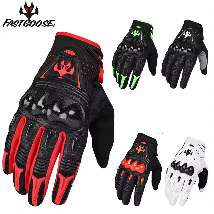 FAST GOOSE Carbon Leather Motorcycle Gloves Touchscreen Breathable for Motorbike/Bicycle Racing, Summer Protective Riding Items