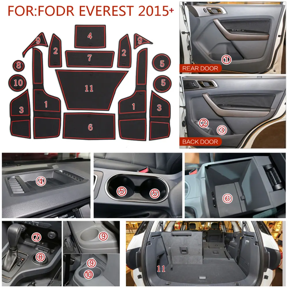 

Комплект из 16 накладок для дверных ниш и подстаканников Ford Everest 2015-2019 (левый руль), защита от воды, аксессуары для интерьера