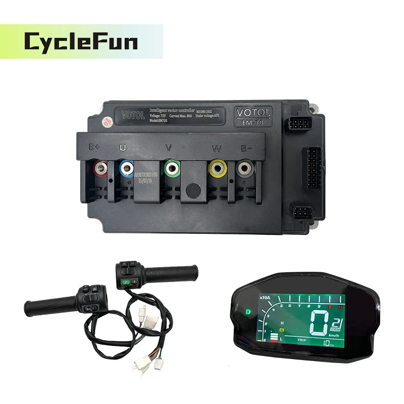 

VOTOL EM70 Controller 70A Peak 230A 1KW-2KW with Display & Throttle for Electric In-Wheel Hub Motor Mid-Drive Motor