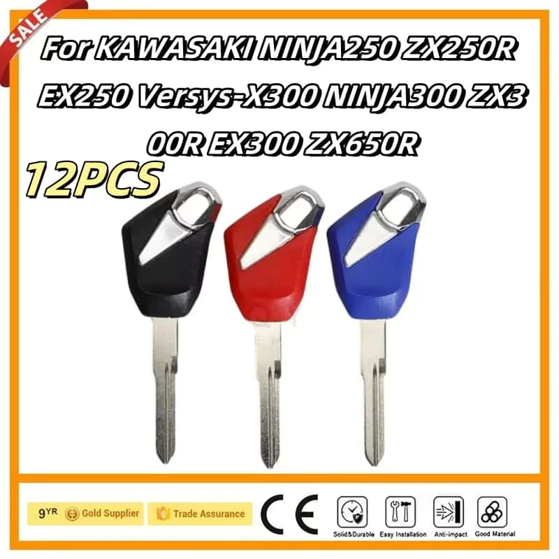 12Pcs New Blank Key Motorcycle Replace Uncut Keys For KAWASAKI NINJA250 ZX250R EX250 Versys-X300 NINJA300 ZX300R EX300 ZX650R S