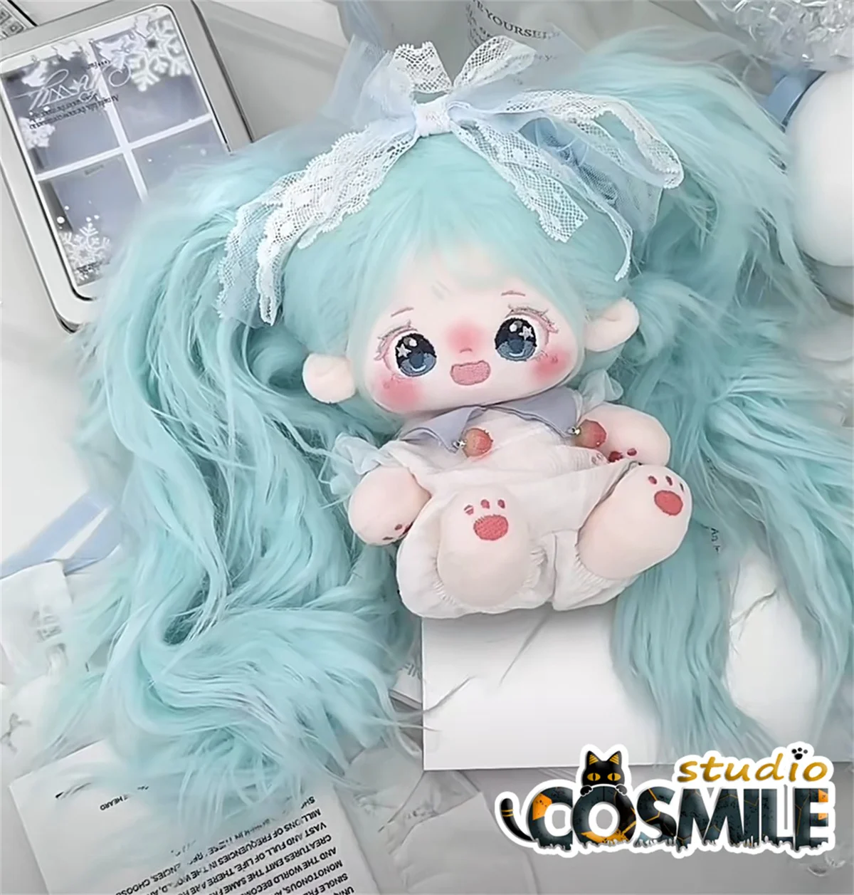 Anime Kpop Star Idol Girl Group Cute Kawaii Green Twist Braids Bunches Hair Stuffed Plushie 20cm Plush Doll Body Gift WQ