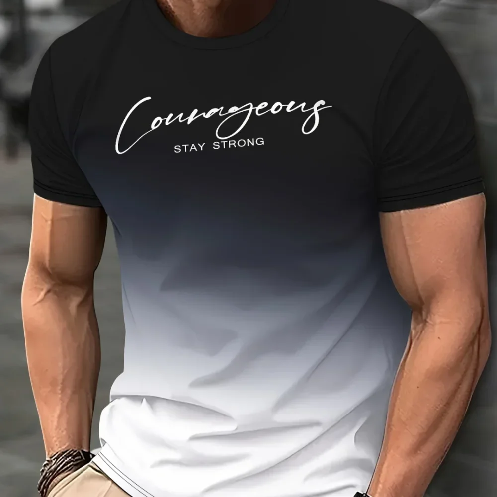 Gradient-color 3D Print Sport Quick-dry Breatha Men Extra-largeT-shirt Outdoor Street Casual Fashiona Retro Short-sleeved Shirt