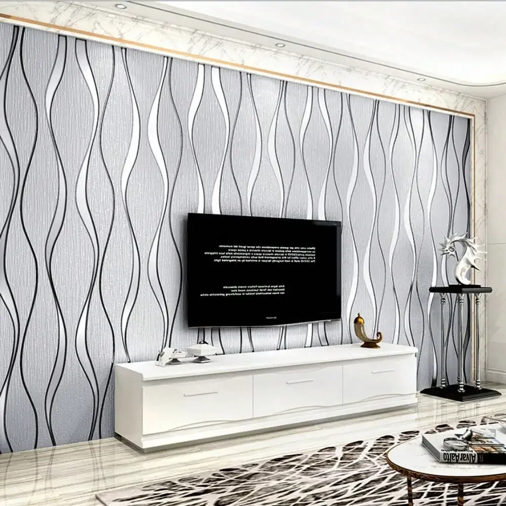 

Non-Self Adhesive Modern Minimalist 3D Curve Water Ripple 3D Flocking Non-Woven Wallpaper Bedroom Living Room TV Backgr