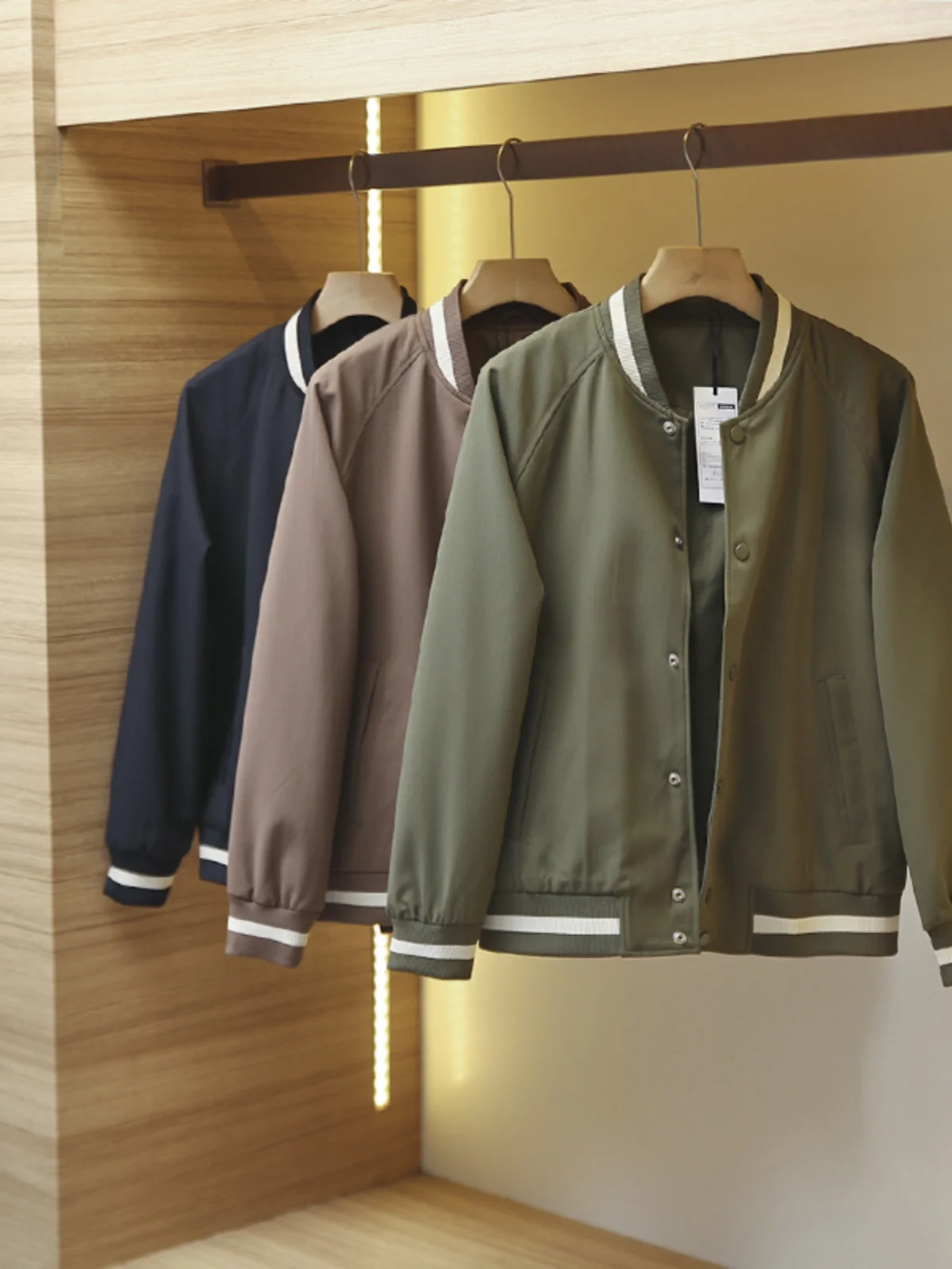 

Casual Baseball Collar Jaet Men's Spring Autumn Plaid Texture Color Blo Faion Urban Sle Long Sve Stand Fit Coat