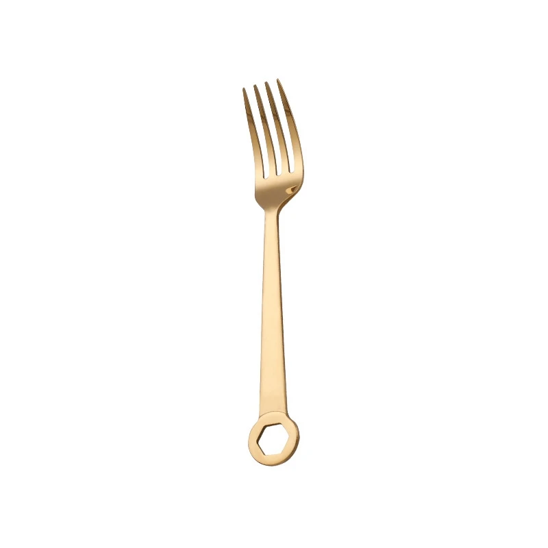 5PCS Gold 304 Stainless Steel hexagonal Wrench Shape Tableware Fork Spoon Gift Fruit Dessrt Salad Forks Cutlery