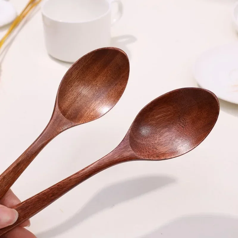 1/10PCS Wooden Spoon Long Handle Soup Wood Spoons Coffee Milk Teaspoon Spice Condiment Scoops Dinner Tableware Kitchen Utensil