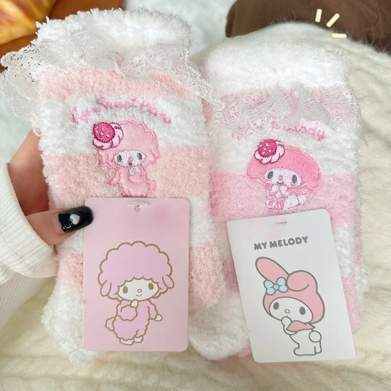 

Cartoon Pattern Sanrio My Melody Coral Fleece Cartoon Sleeping RoomLong Socks Dots Padded Warm Socks Home Christmas Gifts