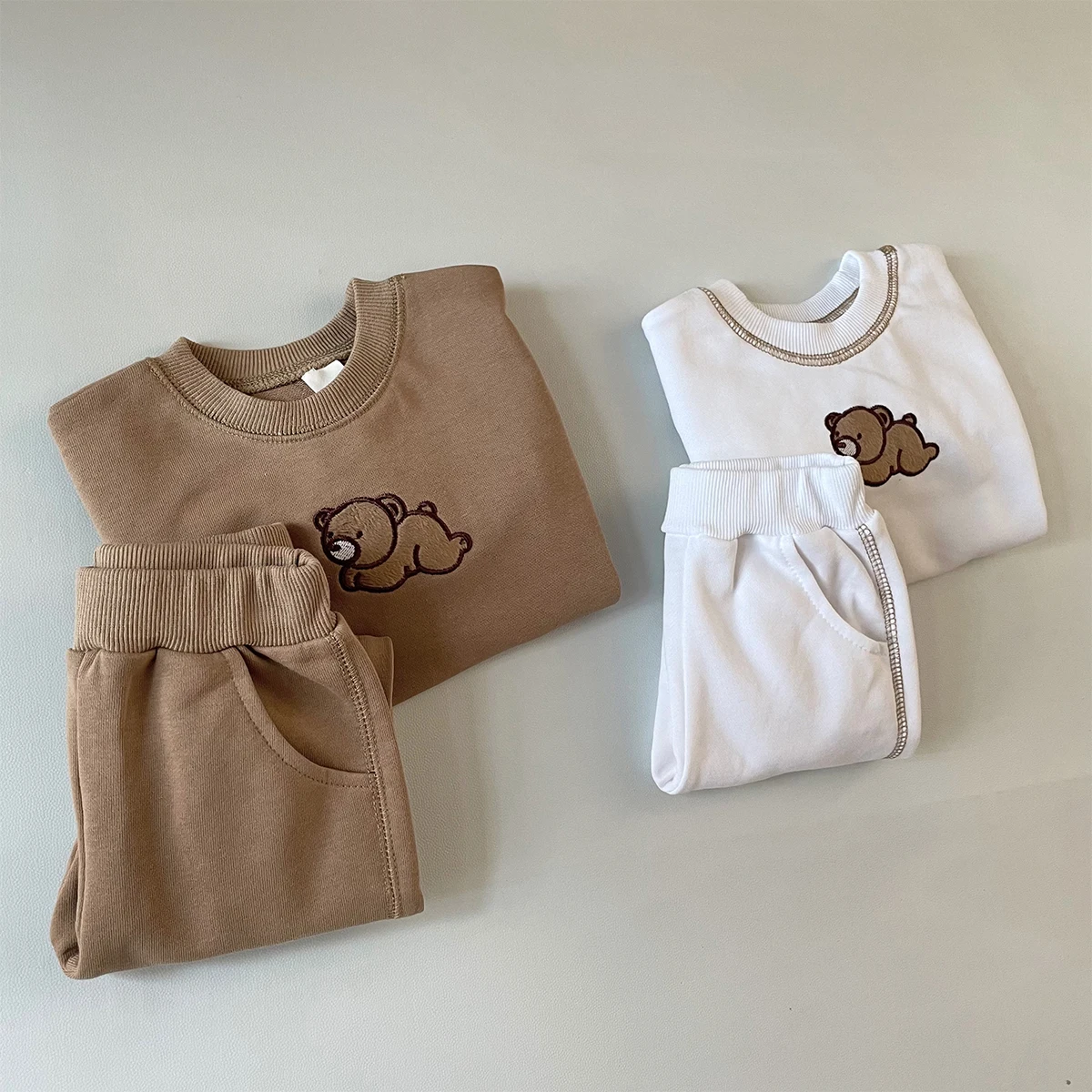 2PCS Autumn Newborn Baby Clothes Boys Girls Long Sleeve Pullover+Pants Little Bear Embroidery Sweatshirt Casual Set Infant Suit