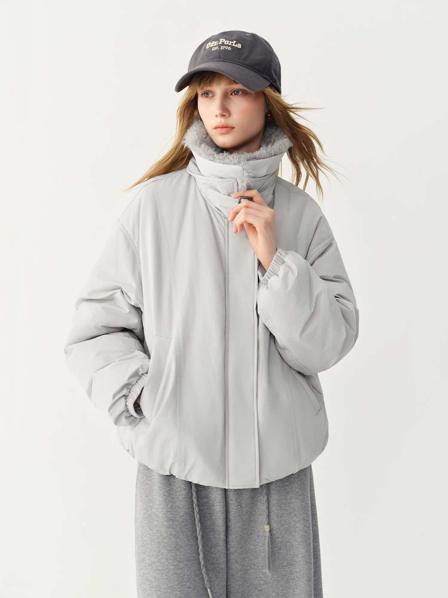FSLE Cashmere Fur Collar Jacket Down Jacket Women Short Retro Barn Style 2026 Winter New Arrival Chic Personality