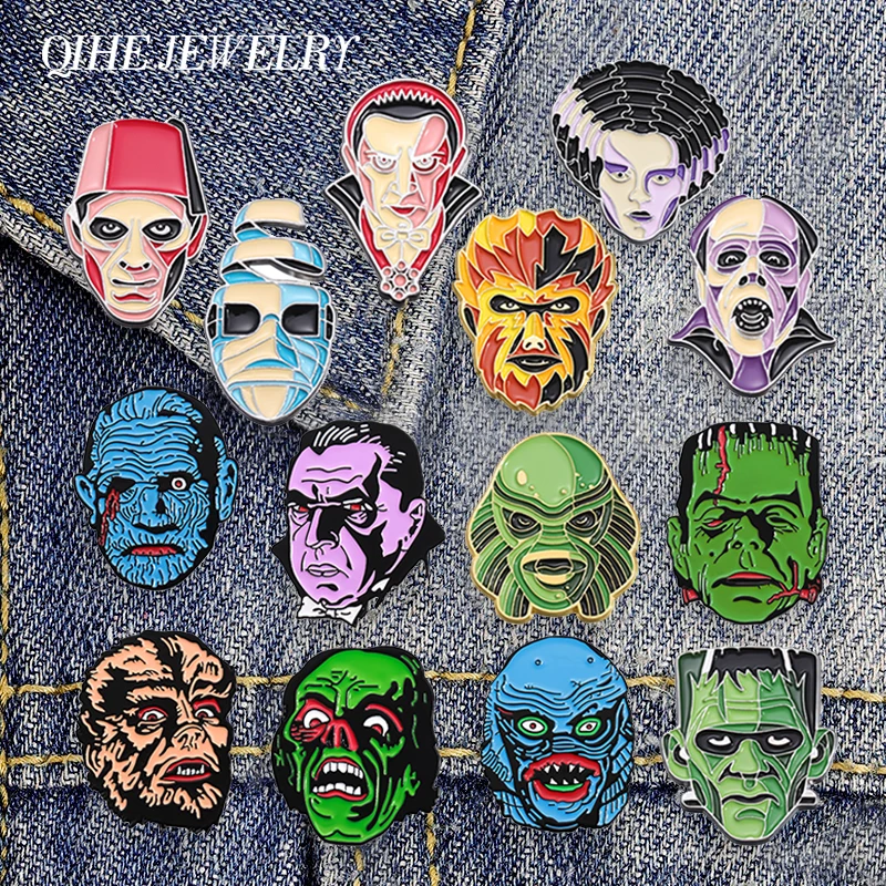 3-16 Stück/Set Halloween Goth Skelett-Kollektion Emaille-Pins Horrorfilme Monster Killer Messer Voodoo-Puppe Brosche Schmuck Geschenke – Detail 30