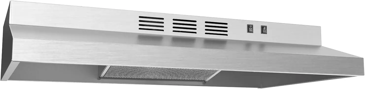 

30 Inch Under Cabinet Vent Ductless Kitchen Hood, 200 CFM Stainless Steel Range Hood with 2 Reusable Filters, 2-Speed Fan