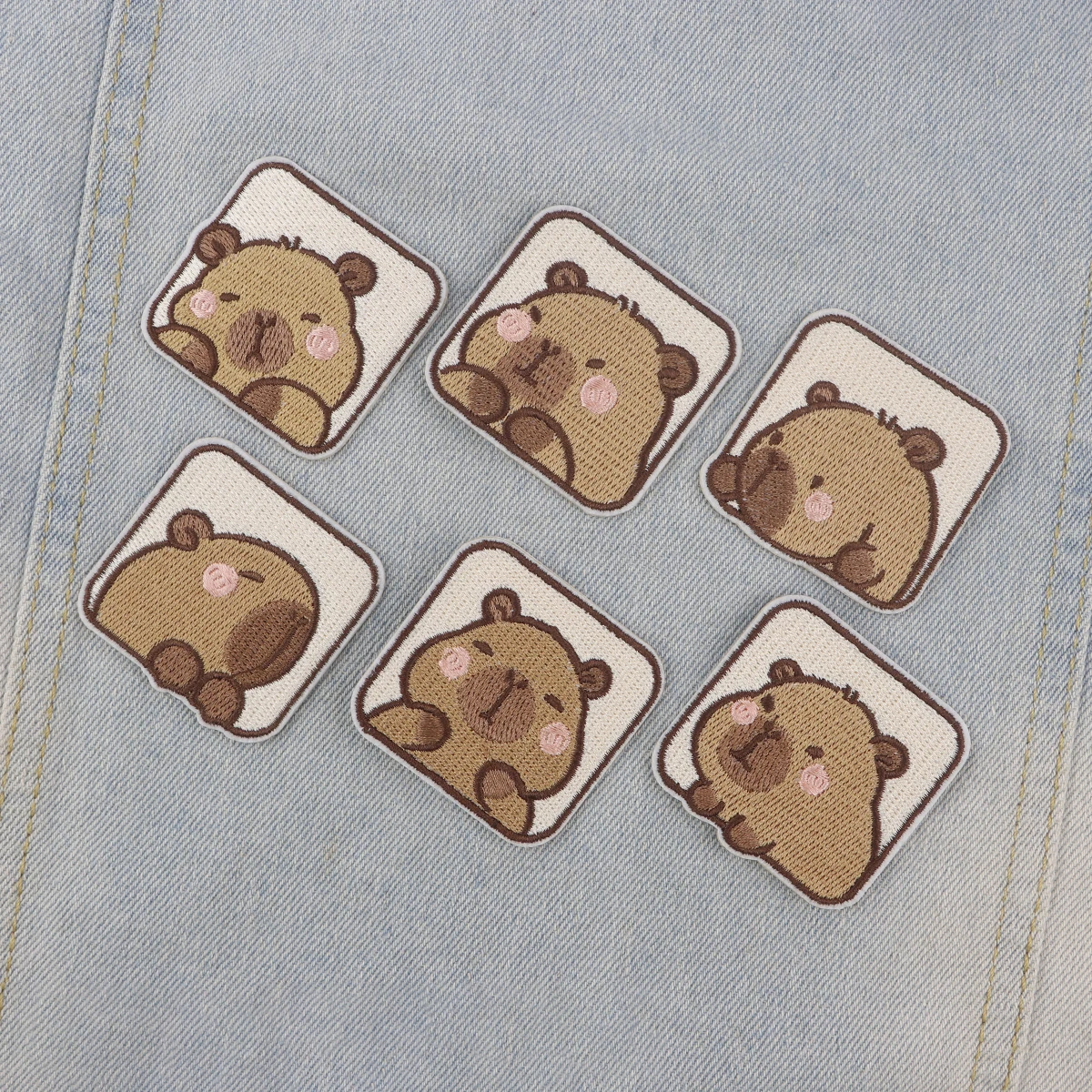 Cartoon Cute Capybara Embroidery Patch Brown Animals Iron On Patches For Clothing Adhesive Patches On Clothes DIY Sew Badges