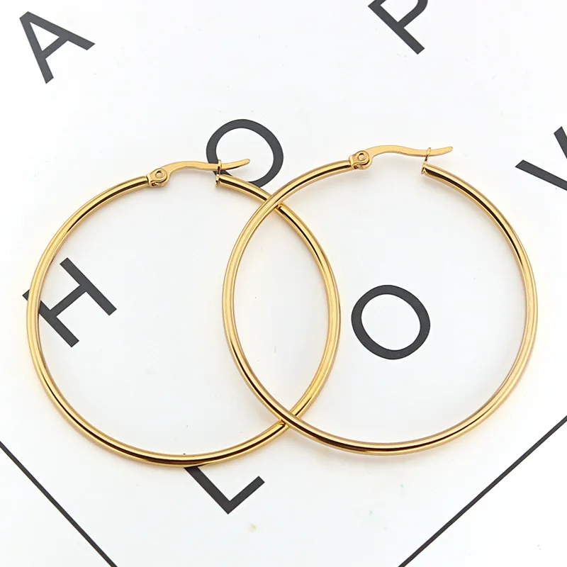 Simple Stainless Steel Large Hoop Earring Exaggerate Smooth Surgical Steel Round Loop Earring for Women Ear Ring Jewelry