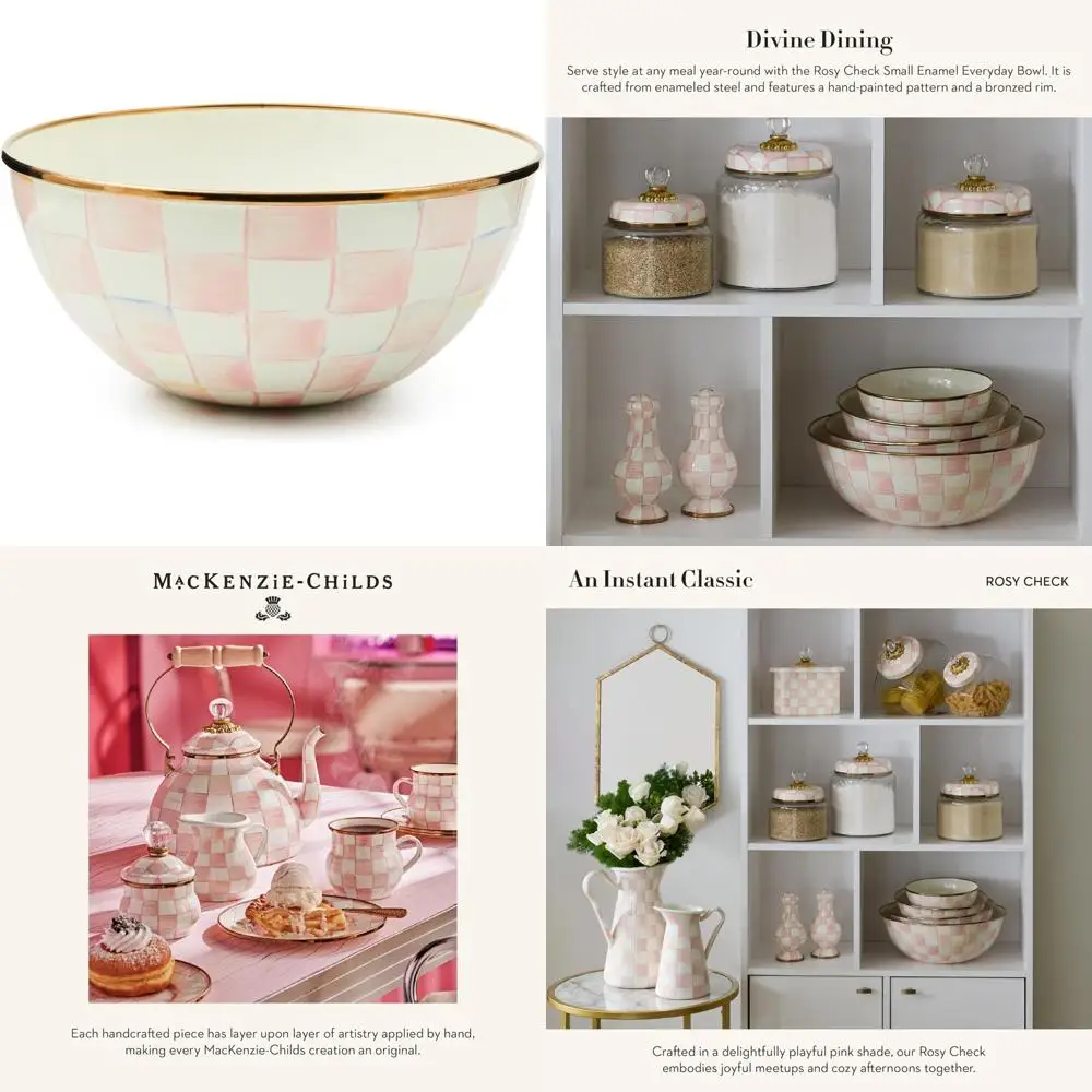 

Эмалированная сервировочная миска в розовую клетку розового цвета для повседневного развлечения, небольшой набор из 1 шт.