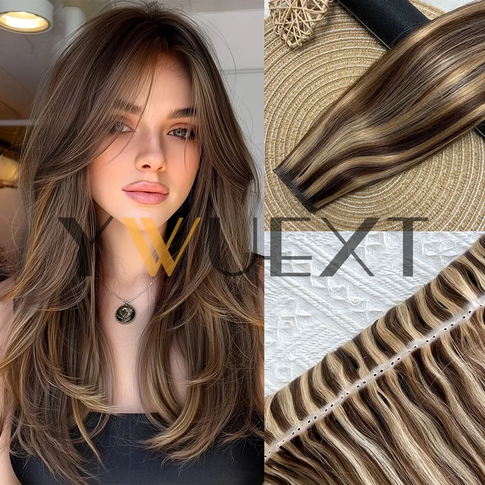 12''-24'' Double Inject XO Hole Weft Human Hair Extensions 40-50G Invisible Twin Tab Weft Hair Pull Through Micro Hair for Women