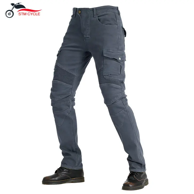 Motorcycle Jeans Men's Casual Workwear Stretch Retro Motorcycle Motorbike Riding Pants Anti-drop with Silicone Protective Gear