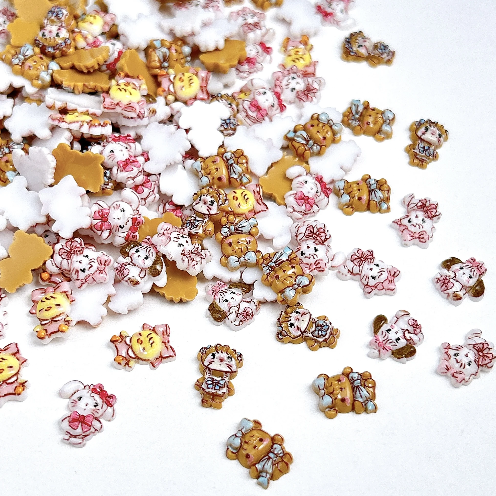 20PCS Del Fumetto Adorabile Coniglio Gatto Resina Pendenti E Ciondoli Per Unghie 3D Dipinto Arco Orso Pulcino Animale Unghie Artistiche Decorazioni FAI DA TE Tornante Parti Del Chiodo