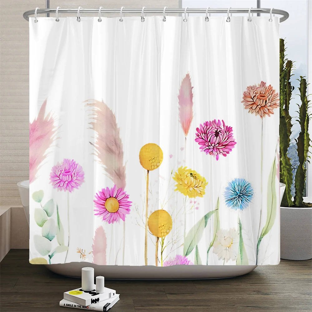 Green Eucalyptus Shower Curtain Waterproof Polyester Leaves Plant Floral Printed Bathroom Partition Decorative Curtain With Hook