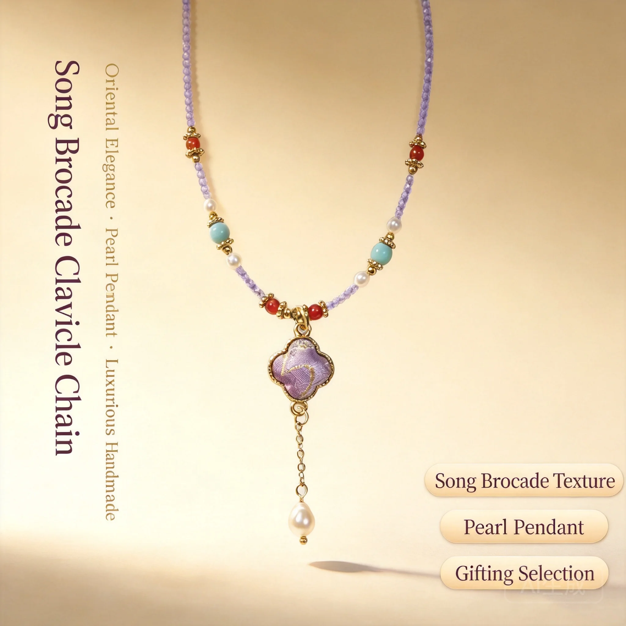 Chinese Style Lucky Purple Song Brocade Pendant Choker Natural Freshwater Pearl Red Agate Purple Spinel Beaded Necklace For Wome