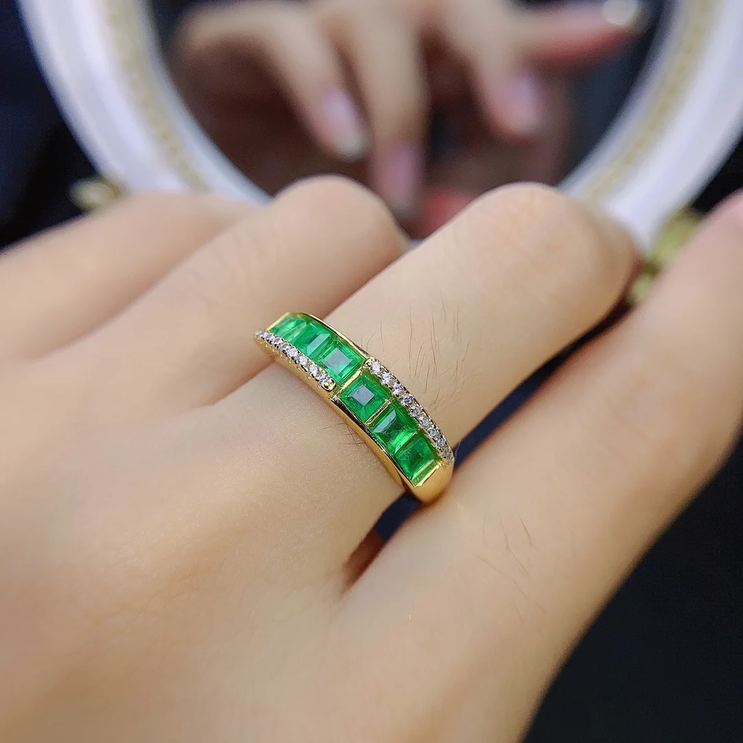 Sterling Silver 925 Ring Engagement Ring Female Luxury Free Shipping Gem Natural Emerald Ring Jewelry Female Original Date