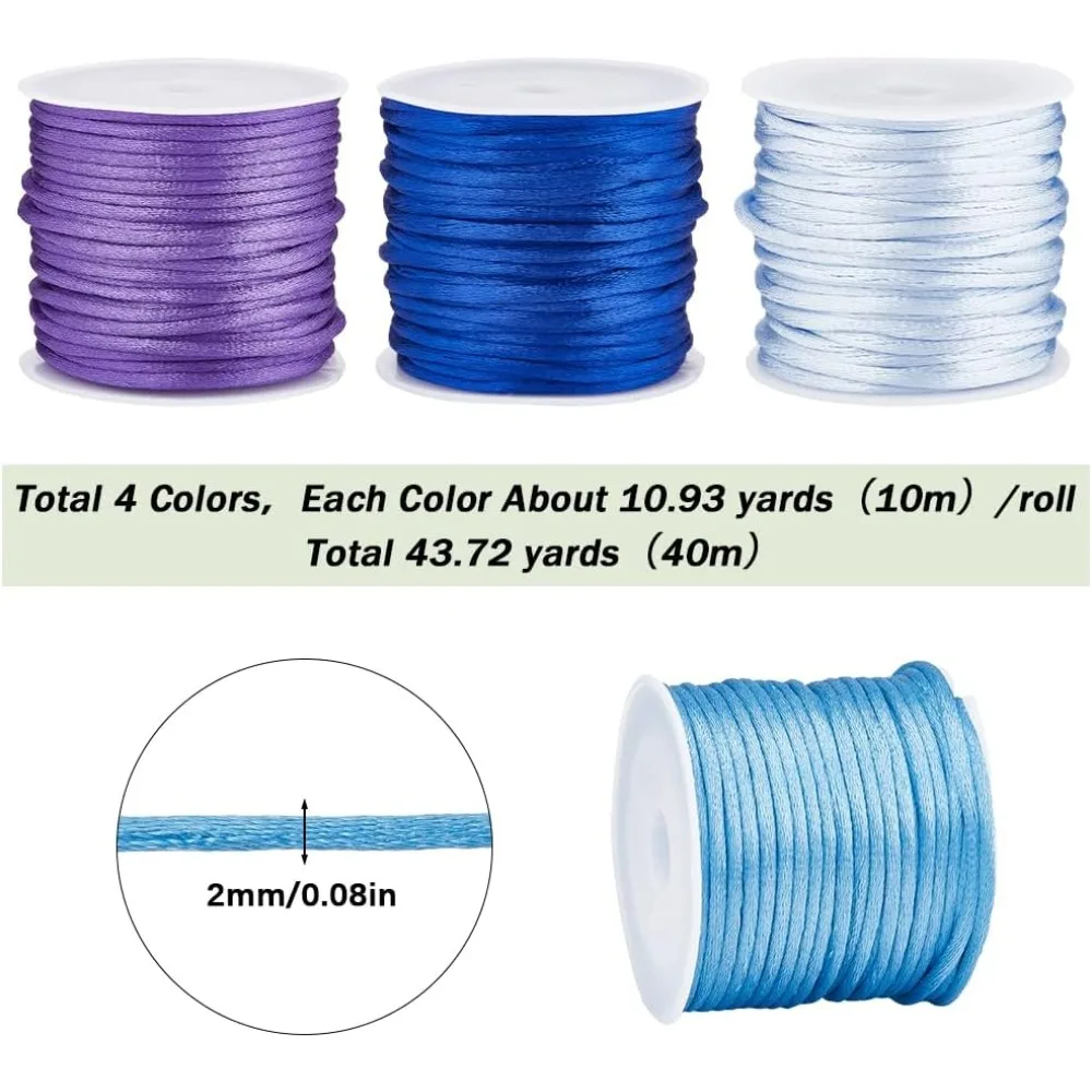 44 Yards 4 Rolls Nylon String 2mm Royal Blue Purple Nylon Cord Satin Rattail Cord Nylon String Trim Silk Cord Chinese Knot