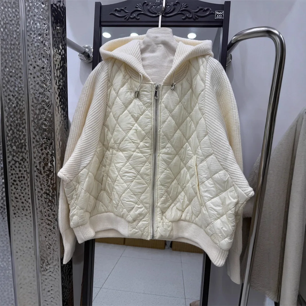 Autumn and Winter New Women's Down Cotton Jacket Commuter Knitted Hooded Sweater Cotton Jacket