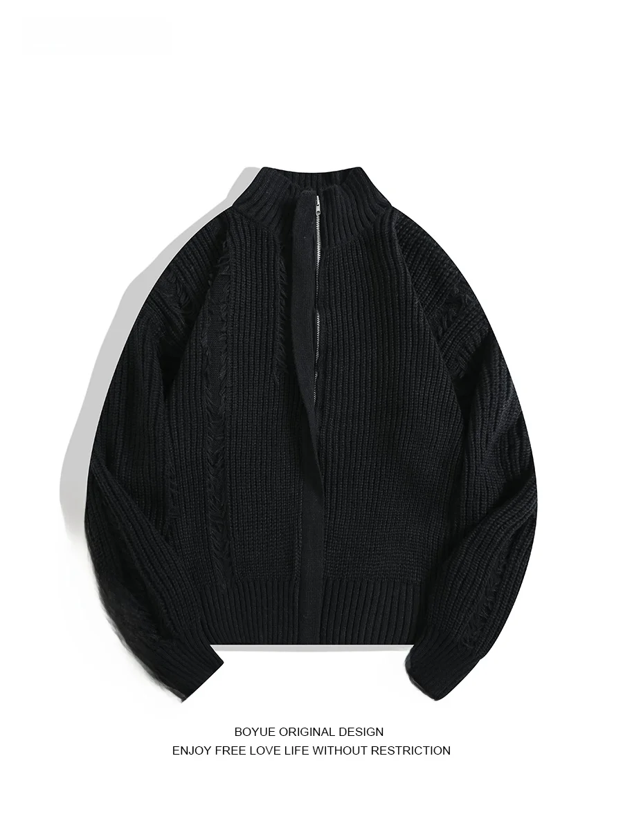 

Boyue Pure Color Knitwear Coat with Tassel Design Stand Collar Open Cardigan for Men Retro Hong Kong Sle Couple Matching Wi...