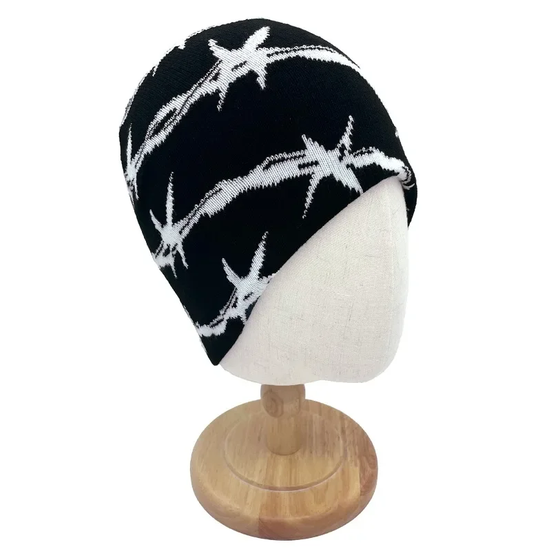Star Pattern Knitted Beanie Hat Men Women Double Layer Jacquard Skull Cap Warm Outdoor Casual Street Headwear