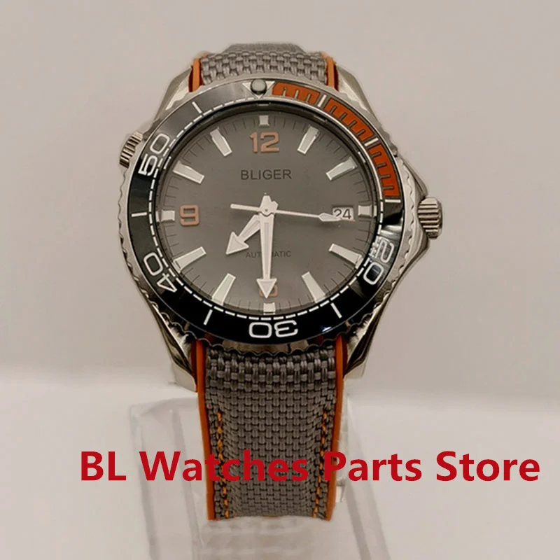 

BLIGER 41mm Watch For Men NH35 Automatic Reloj Hombre Orange Gray Rubber Strap Orange Black Bezel Sapphire Glass Luminous