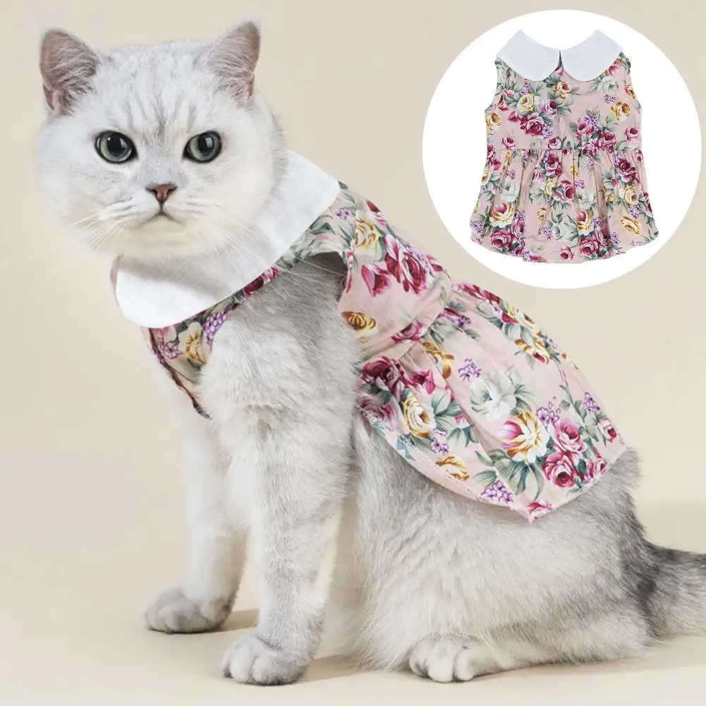 Stylish  Cat Skirt Lapel Collar Puppy Dog Skirt Pet Flower Dress Adorable Soft Texture Pet Skirt for Home Wear